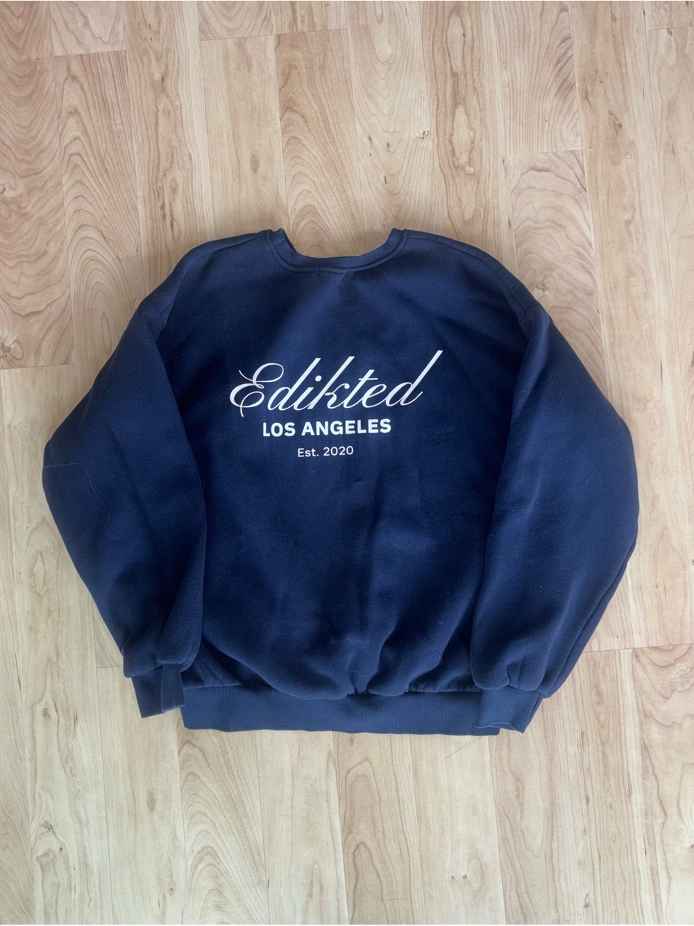 Edikted Navy Sweatshirt with White Script Logo